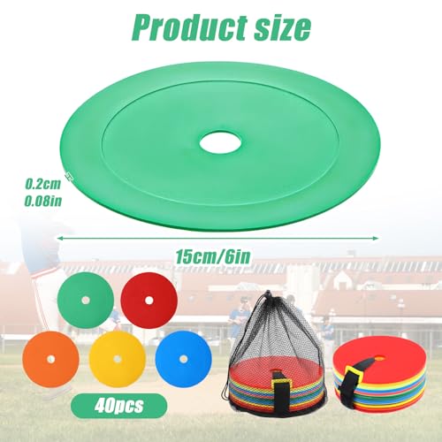 40 Pcs 6 inch Flat Cones Spot Markers Non-Skid Floor Hole Soccer Cones Field Court Spot Markers Flat Discs Soccer Training Equipment for Football Sports Speed Agility Practice