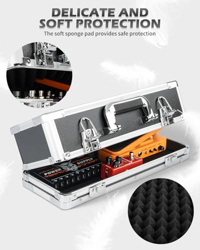 STRICH Guitar Pedal Case MINI+16, 16.54" x 6.30" x 5.51" Deep Aluminum Locking Effect Pedal Case with Mounting Tape, Compatible with Single Pedals & Multi-Effects - size: MINI+ 16"