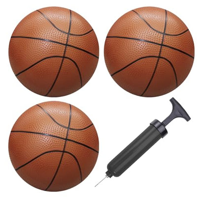 ABAJI Mini 3 Pack 5 inch Toy Basketballs Ball Pump Needle Rubber Material Mini Hoop Toddlers Kids Teenagers Swimming Pool Indoors Outdoors - color: 3 Brown Basketballs