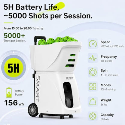 PP-Smart Pickleball Machine with Invertible Hopper | 80+ Ball Capacity, Lightweight 32.6 lb Portable Design, Smart App Control, 28 Landing Points, 10 Drills & ±6 Spin for Mobile Players - color: Black