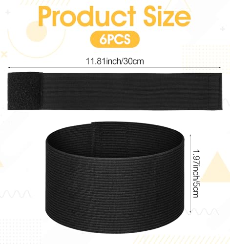6 Pcs Black Arm Band, Black Soccer Football Captains Armband Elastic Arm Bands Adjustable Captain Armband for Basketball Volleyball