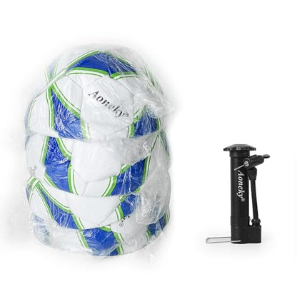 Aoneky Adult Size 5 Traditional Soccer Ball - Ships Deflated, Pump Included - color: White/Blue, style: 5-Pack Deflated Ball with Pump