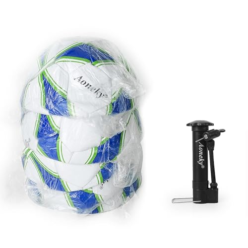 Aoneky Soccer Ball with Pump - color: 5 Pack with 1 Pump - White/Blue/Green, size: 5