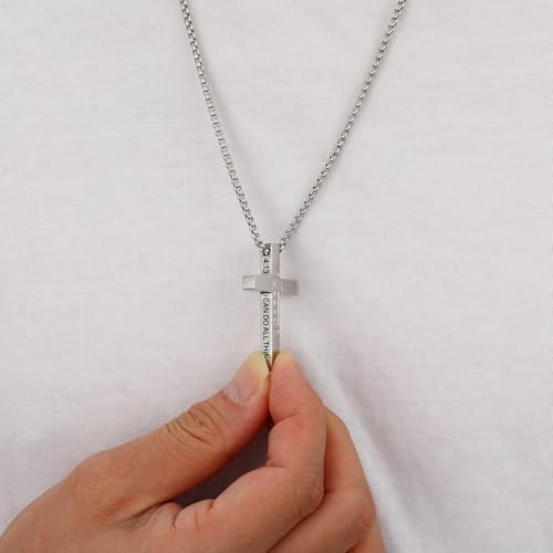 Football Cross Necklace for Boys Men, Stainless Steel Bible Verse Cross Pendant Chain Sports Gear Stuff Christian Religious Jewelry Gifts for Teen Boys Kids - color: Silver, style: PHILIPPIANS 19:26