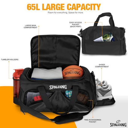 Spalding Gym Bag for Men & Women Duffle Bag with Wet & Shoe Compartment - 55L Capacity Large Workout Bags for Travel, Sports