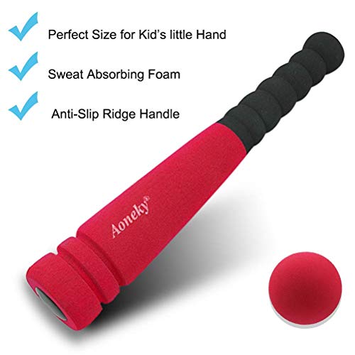 Aoneky 11.8 Inch Mini Foam Baseball Bat and Ball Set for Toddlers 1-3 Years, Soft & Safe First Bat, Lightweight T-Ball Bat for Boys Girls, Indoor Outdoor Sports Toy (Red)