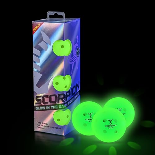 SCORPION 3-Pack Glow in the Dark Pickleballs - True Flight Outdoor Pickle Balls - Bright Sports Balls for Pickleball at Night - Consistent Bounce & Balance, 40 Holes for Precision & Control - 26 Grams