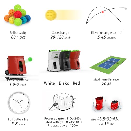 PP-SMART-【Smart Pickleball Machine】 80+ Ball Capacity | 4-6 Hours Battery Life | Speed 20-120km/h | 20 Landing Points | APP Control | Ideal for Training/Teaching/Matches