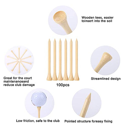 Golf Tees Durable Bamboo Tees 100Pcs 100Pcs 3-1/4" Friendly Biodegradable Material Reduce Friction Side Spin More Stable
