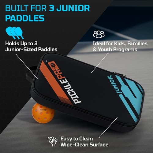 PicklePro Junior Pickleball Bag – Lightweight Pickleball Paddle Bag for Kids & Youth, Durable Oxford Cloth Paddle Case, Compact - Holds Up to 3 Paddles