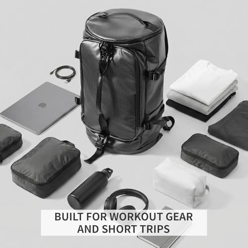 YOUMIAN Gym Duffle Bag 3 IN 1 Travel Backpack 40L Waterproof Shoe Compartment for Men and Women Basketball Soccer Sports Bag (TPU Black Checkered) - color: Tpu Black Checkered