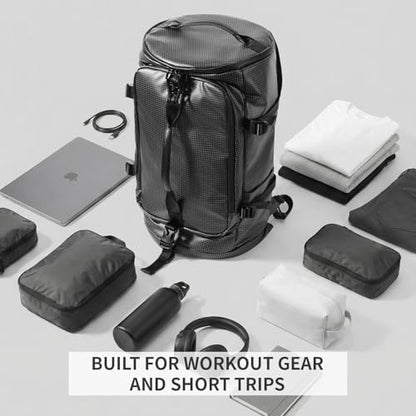YOUMIAN Gym Duffle Bag 3 IN 1 Travel Backpack 40L Waterproof Shoe Compartment for Men and Women Basketball Soccer Sports Bag (TPU Black Checkered) - color: Tpu Black Checkered