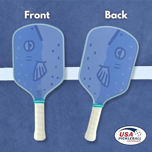 Funny Pickleball Paddles | USAPA Approved Paddle | T700 Carbon Fiber Surface | Propropylene Honeycomb Core | Non-Slip Cushion Grip | Single Paddle | High Grit & Spin | Fun Design - color: Fish