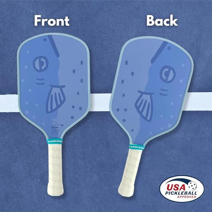 Funny Pickleball Paddles | USAPA Approved Paddle | T700 Carbon Fiber Surface | Propropylene Honeycomb Core | Non-Slip Cushion Grip | Single Paddle | High Grit & Spin | Fun Design - color: Fish