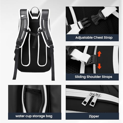 Tennis Racket Bag Pickleball Padel Backpack With Shoe Compartment, Laptop Sleeve,Fence Hook,Ball Sleeve - color: Black-White