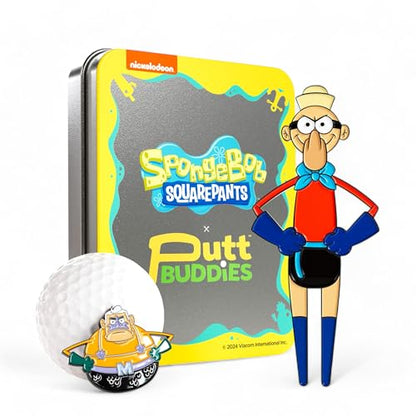 Spongebob Squarepants Mermaid Man & Barnacle Boy Divot Tool and Ball Marker – Magnetic Collectible Golf Gift Set with Hat Clip & Tin for Golfers