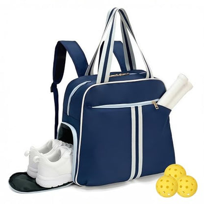 Pickleball Bag for Women Men, Large Pickleball Backpack with Shoe Compartment, Pickle Ball Bag with Paddle Cover Pocket Holds 2 Paddles - color: Navy Blue