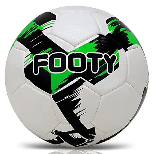 Footy - Size 5 Leather Soccer Ball with Pump - Professional Youth Training Ball - color: Green