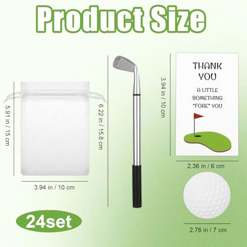 24 Sets Golf Party Favors Golf Pen Golfing Pads Thank You Cards Organza Bags Golfing Theme Birthday Party Decorations Black Ink Pen Gifts Bulk for Coworkers