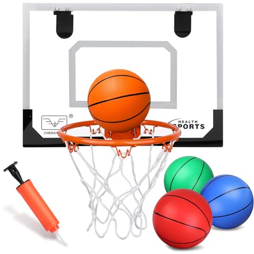 Pro Mini Indoor Basketball Hoops Set for Door, Boost Wall Mount Basketball Hoop for Wall Outdoor Office, Upgrade Large 9 Inch Dunk Rim 6 Inch Balls Sport Game Ideal Gift Prize for Kids Adults - color: Rainbow Balls