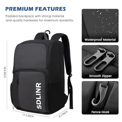 SDLINR Pickleball Bag Fits 4+ Paddles, Large Pickleball Backpack with Shoe Compartment and Fence Hook,Pickleball Gifts for Men Women - color: Black