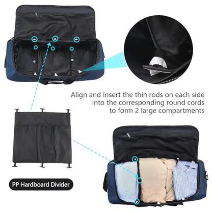 110L Expandable to 140L 32” Foldable Oxford Soft-Sided Rolling Duffle Bag with 2 Heavy-Duty Wheels,2 Large Compartments,Adjustable Shoulder Strap and Attached Organizer Pouch,Navy Blue - color: Navy Blue