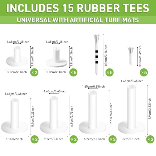 FINGER TEN Golf Rubber Tees Driving Range 3 Inch 1.5'' 2.25'' 2.75'' 3.13'' Tee Holder for Mat 1.5'' 2'' with Plastic Tees Indoor Outdoor Use - style: White-25 Pcs