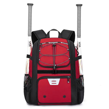 KAVIGOR Youth Baseball Bag, Softball Bag for Girls & Boys, Kids Tball Backpack with Shoes Compartment - color: Red