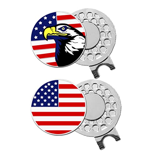 FINGER TEN Golf Ball Marker with Hat Clip or Marker Only, Metal Golf Ball Markers Assorted Designs for Putting Green, Portable Golf Accessories for Men Women - color: 2 USA