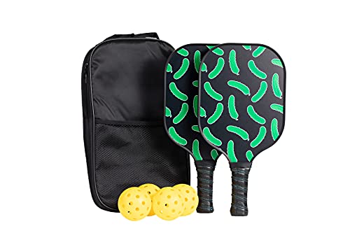 Pickleball Paddle Set of 2 with Pickles - USAPA Approved - Carbon Fiber Rackets, 4 Honeycomb Core Balls, Grip Portable Racquet Cover Case Bag Gift Kit for Men and Women