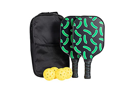 Pickleball Paddle Set of 2 with Pickles - USAPA Approved - Carbon Fiber Rackets, 4 Honeycomb Core Balls, Grip Portable Racquet Cover Case Bag Gift Kit for Men and Women