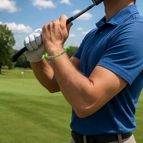Golf Score Counter Bracelet, 10 Stainless Steel Beads, 2mm Cord Adjustable Golf Stroke Tracking Baseball Swimming Sport Golf Gift for Men and Women - style: Neon