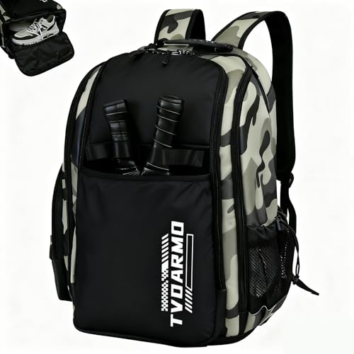 Pickleball Backpack, Large Sports Bag with Shoe Compartment, for Men and Women - color: Camouflage
