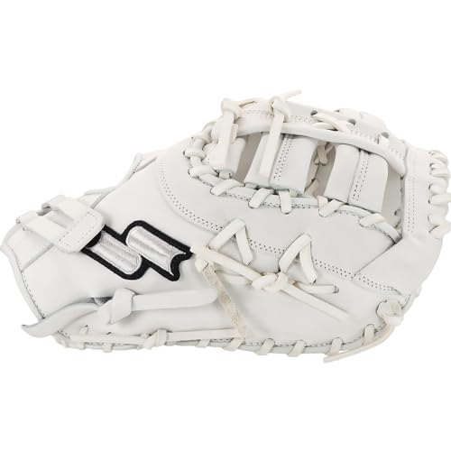 SSK FP5 Fastpitch Softball First Base Mitt 12.5” – 13” Right & Left Hand Throw Premium Full Leather Softball Glove - color: White/Black, size: 13" - Right Hand Throw