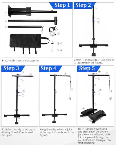 Batting Tee with Tethered Ball, Height Adjustable from 30" to 45" Baseball Batting Trainer, Batting Practice Equipment with 2 Sandbags, Baseball Swing Trainer to Improve Swing Power and Accuracy