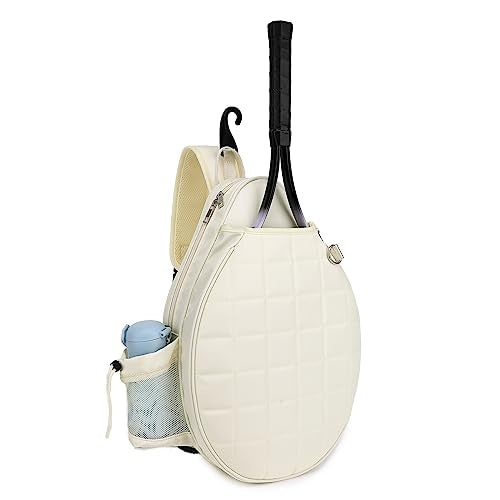 Rejolly Tennis Racket Sling Bag for Women Men Quilted Water Resistant Racquet Cover One Shoulder Crossbody Bag for 2 Tennis Rackets, Pickleball Paddles, Badminton Racquet - color: New Cream White