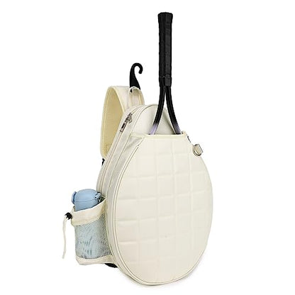 Rejolly Tennis Racket Sling Bag for Women Men Quilted Water Resistant Racquet Cover One Shoulder Crossbody Bag for 2 Tennis Rackets, Pickleball Paddles, Badminton Racquet - color: New Cream White
