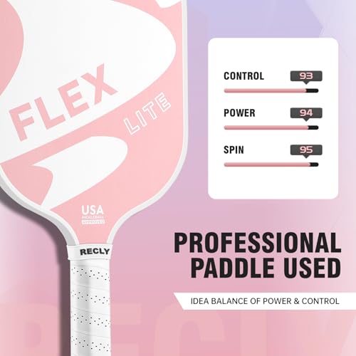 Recly Pickleball Paddles, Carbon Fiber Pickleball Paddle with UV Printed Finish & Sure-Grip Elongated Handle 14MM,USAPA Approved for Beginner and Professional Players - color: pink