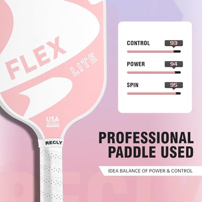 Recly Pickleball Paddles, Carbon Fiber Pickleball Paddle with UV Printed Finish & Sure-Grip Elongated Handle 14MM,USAPA Approved for Beginner and Professional Players - color: pink