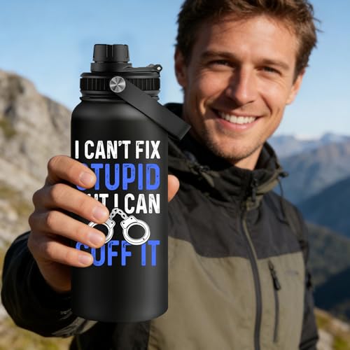 Fufandi Police Officer Gifts - Academy Graduation Gifts for Police -Birthday Fathers Day Gift for Dad, Men, Policeman - Polices Water Bottle 32oz - color: Police Black