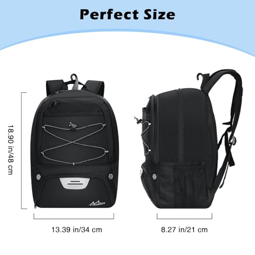 MoKo Basketball Bag Backpack, Volleyball Soccer Backpack for Men & Women with Separate Ball and Shoes Compartments, Water-Resistant, Fence Hook, Sports Bag for Clothes, Shoes, Tablets, Laptops, Black - color: Black