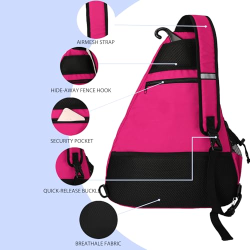 Goloni Pickleball Sling Bag for Men Women, Lightweight Pickleball Backpack with Fence Hook - color: Rose