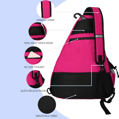 Goloni Pickleball Sling Bag for Men Women, Lightweight Pickleball Backpack with Fence Hook - color: Rose