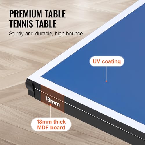 VEVOR Ping Pong Table, Professional Table Tennis Game, Indoor MDF Portable Table Tennis Table, Foldable Ping Pong Table with Quick Clamp Net and Lockable Wheel, 10 Minute Easy Assembly, 18mm Tabletops