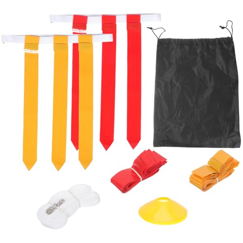 Kisangel Adjustable Flag Football Waist Belt Set with 10 White Belts and 30 Red Yellow Rugby Waist Flags for Youth Outdoor Football Game Training Equipment