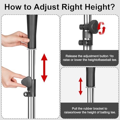 Baseball Tee Batting Tee Softball Tee Portable Travel Hitting Tee,Easy Adjustable Height,Stable Tripod Stand - color: Steel, style: Tee