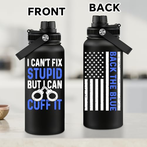 Fufandi Police Officer Gifts - Academy Graduation Gifts for Police -Birthday Fathers Day Gift for Dad, Men, Policeman - Polices Water Bottle 32oz - color: Police Black