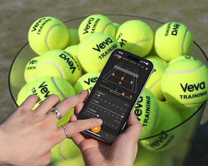 Veva R3 Series Tennis Ball Machine – AI-Powered, Voice Control, Dual Spin, Horizontal Oscillation, OTA Upgrades, 80-Ball Hopper, 16.5 lbs Portable for Beginner to Intermediate Players