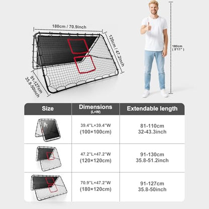 Adjustable Soccer Rebound Net | Double-Angle Soccer Trainer with Steel Frame | Portable Folding Rebounder for Passing & Shooting Practice | Outdoor Sports Equipment for Youth & Adult - size: 6×4FT