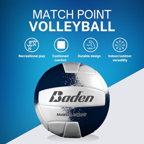 Baden | Match Point | Cushioned Synthetic Leather | Outdoor Recreation Backyard Volleyball + College Camp Ball | Official Size 5 - color: Navy/White